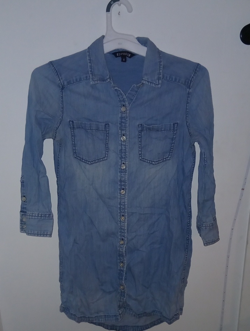 Express Women's Light Wash Denim Button-Up Shirt Dress Size XS